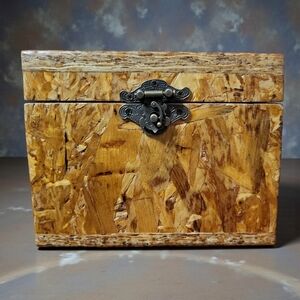 Grey Fox Handcrafted Laminated OSB Wooden Treasure Chest Trinket Box Brass